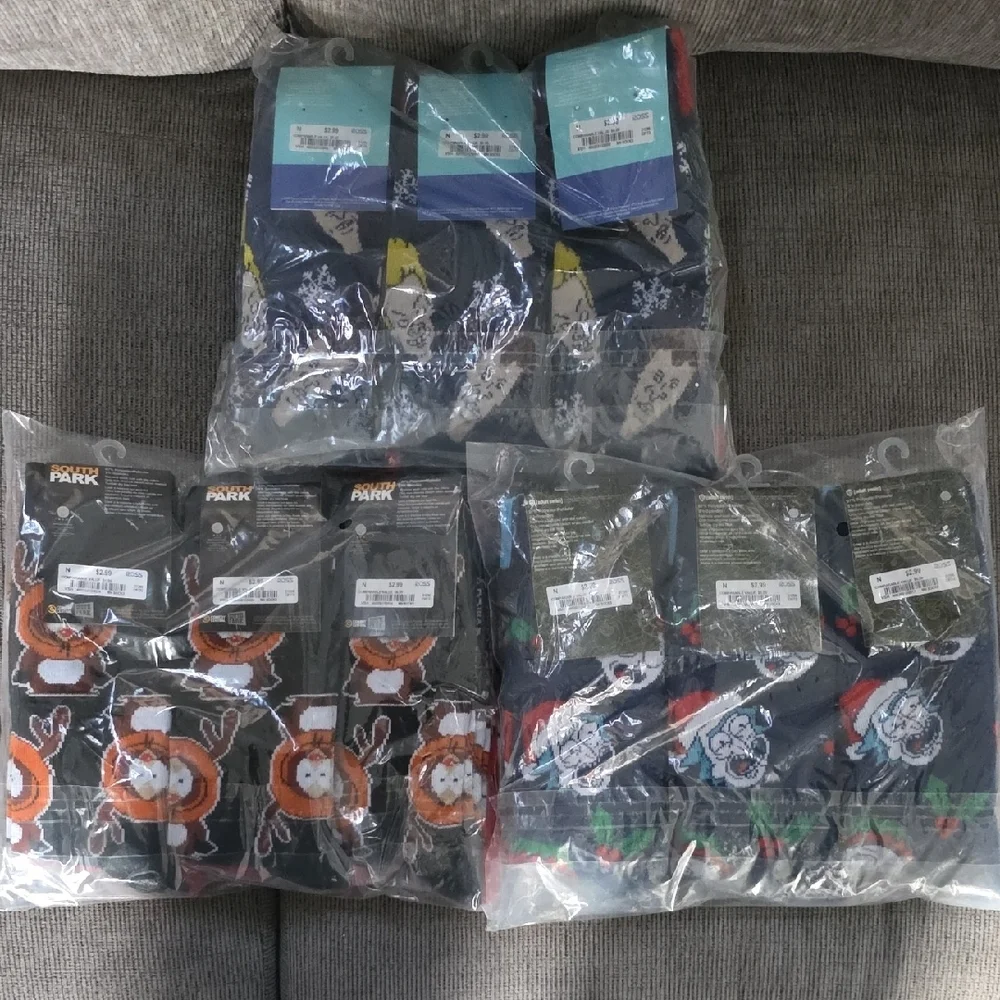 Mens Cartoon Character Socks Set, 3 Packs Of 6, 18 Total, New, Shoe Size 6-12.